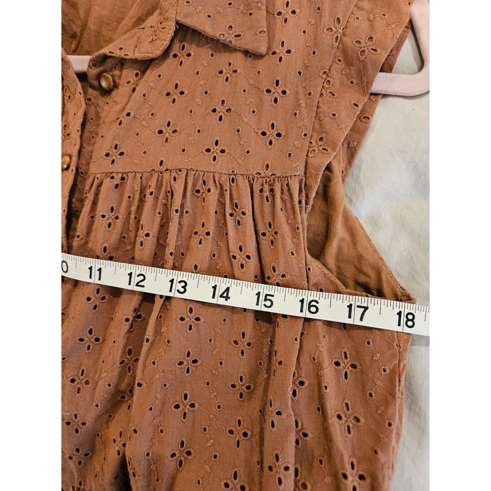 Mon Renn Florence Floral Eyelet Tiered Flare Mini Cotton Button Front Dress US S - Picture 9 of 12
